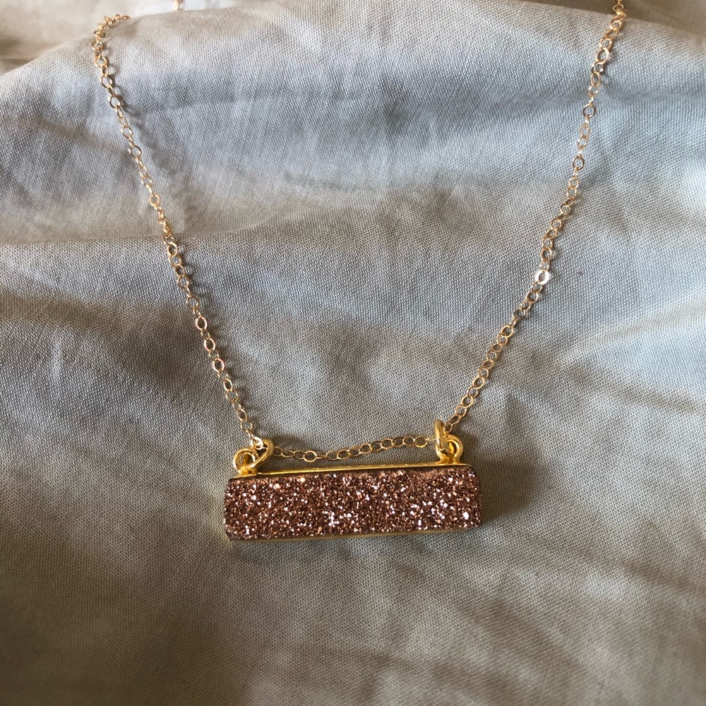 Rose Gold Druzy Bar Necklace